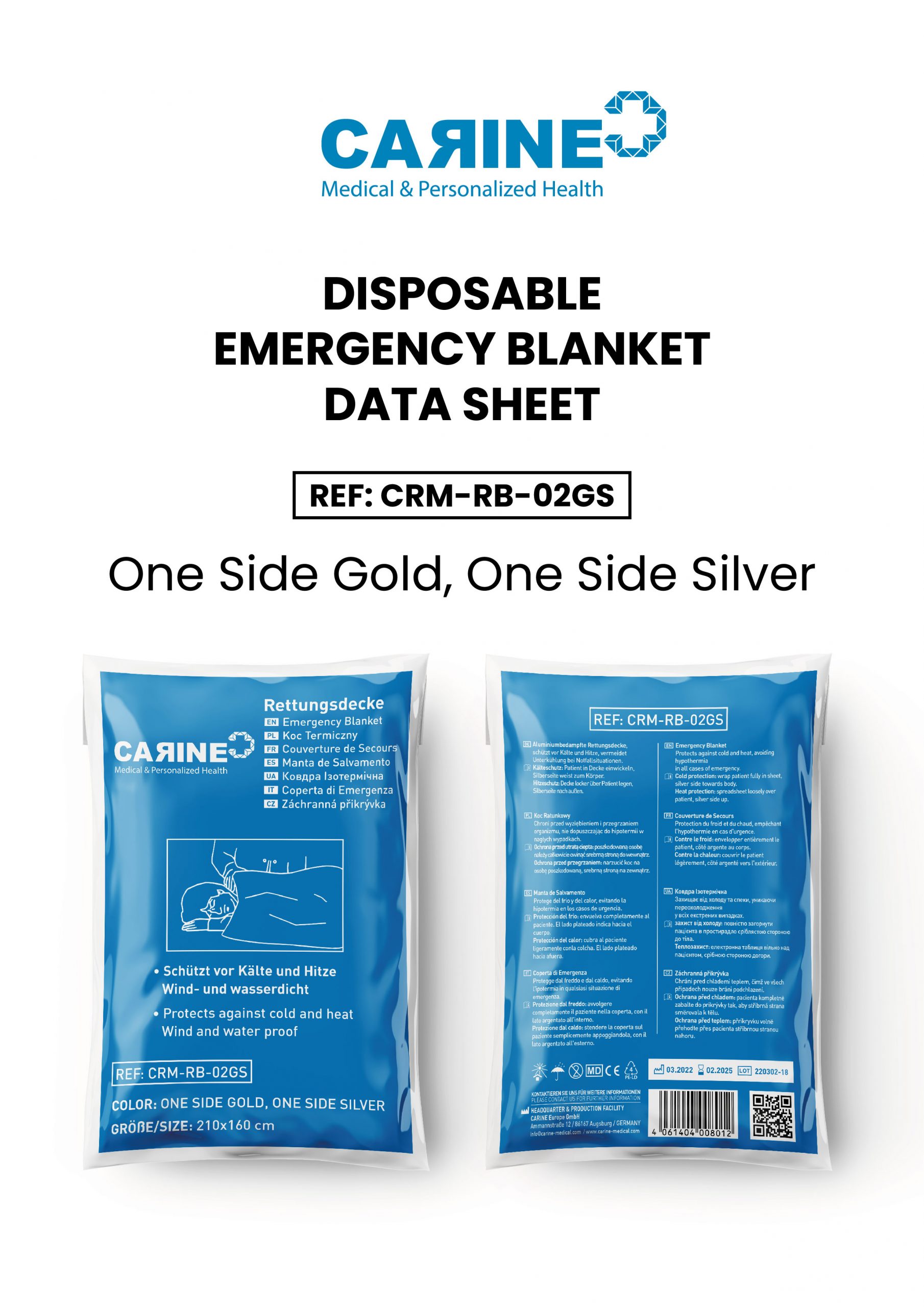 2. CARINE EMERGENCY BLANKET GOLD-SILVER COVER